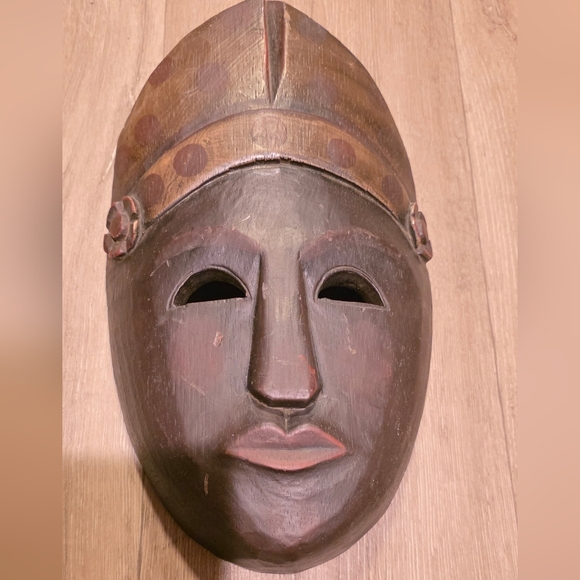 Handcrafted Brown Wooden Mask - Picture 1 of 8